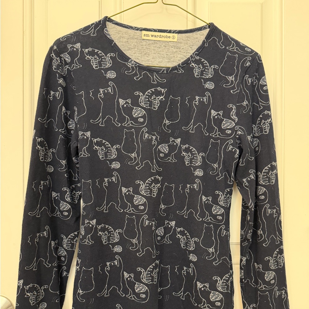 Cat Print Long Sleeve Top